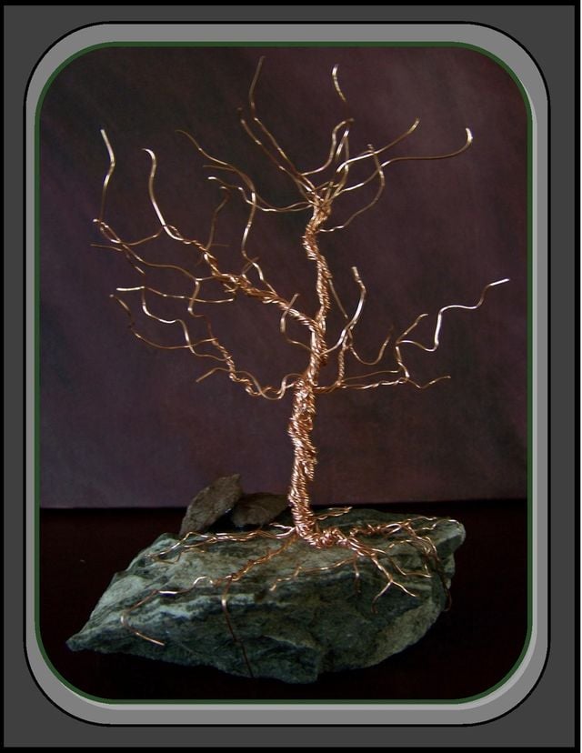 Tree Of Life Wire Art Tree Sculpture Copper Or Silver Tree On Natural Rock Base