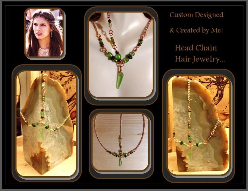 Copper And Green Gem Hair Chain, Custom Hairs Chains