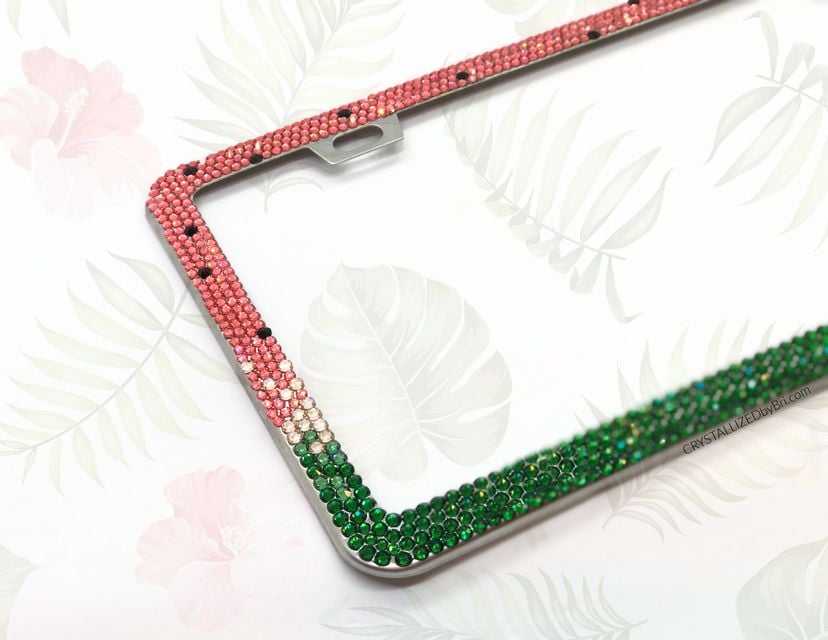 Watermelon Crystal Bling License Plate Frame Bedazzled Crystallized Vanity Car Summer European