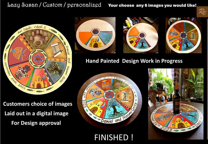Lazy Susan, Personalized, Hand Painted, Judaism, Hebrew, Italian, Text 609 864-8210 For Information