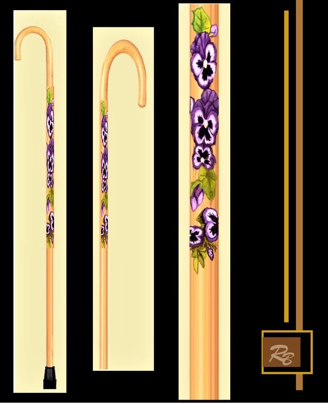 Floral Cane, Hand Painted, Purple Pansies, Custom Cane