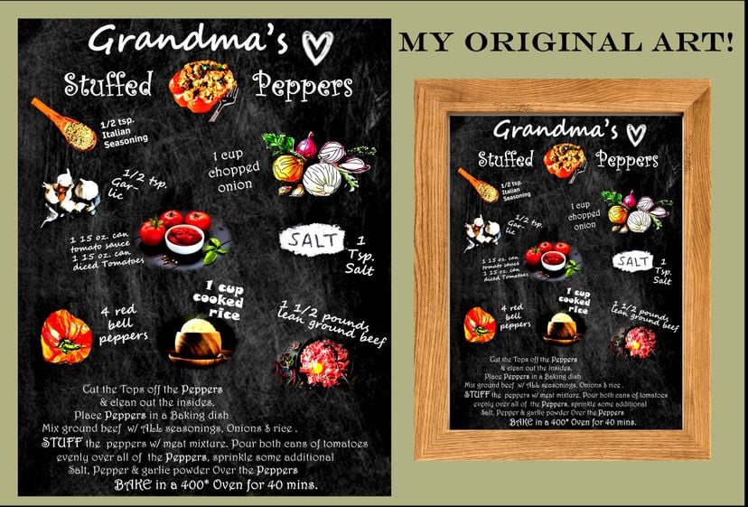 Grandmas Stuffed Peppers, Stuffed Pepper Recipe, Recipe Art, Bar Art, Decor, Bar, Kitchen Art