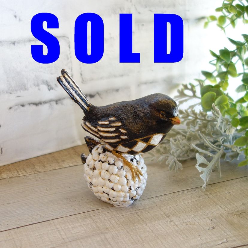 Vintage Checked Songbird Figurine Hand Painted Black And White Checks Decor