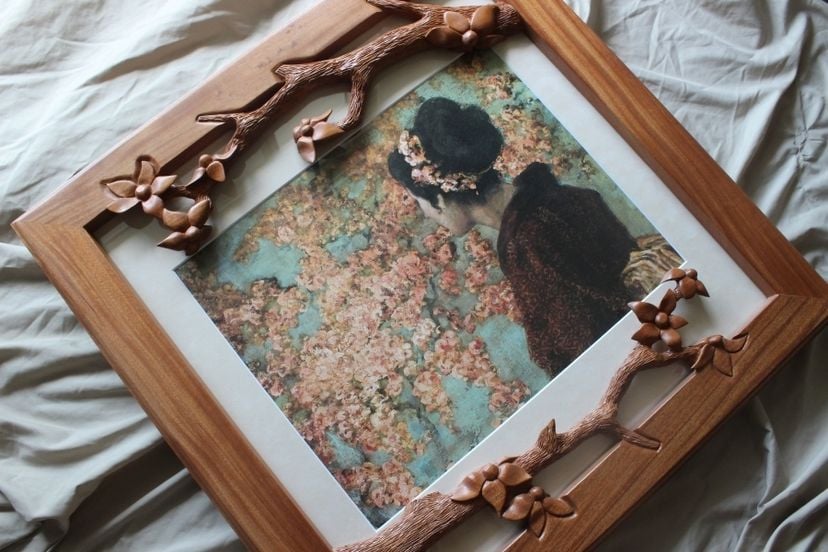 Fine Art Frame, Cherry Blossom Scene, Hand Carved By Jeremy &  Scott, Lazy River Studio