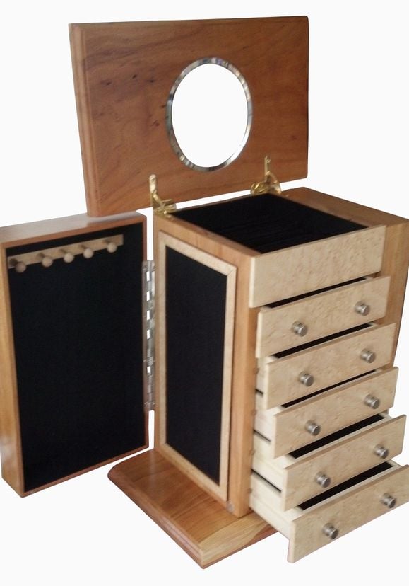 5 Drawer Jewelry Box With Birds Eye Maple