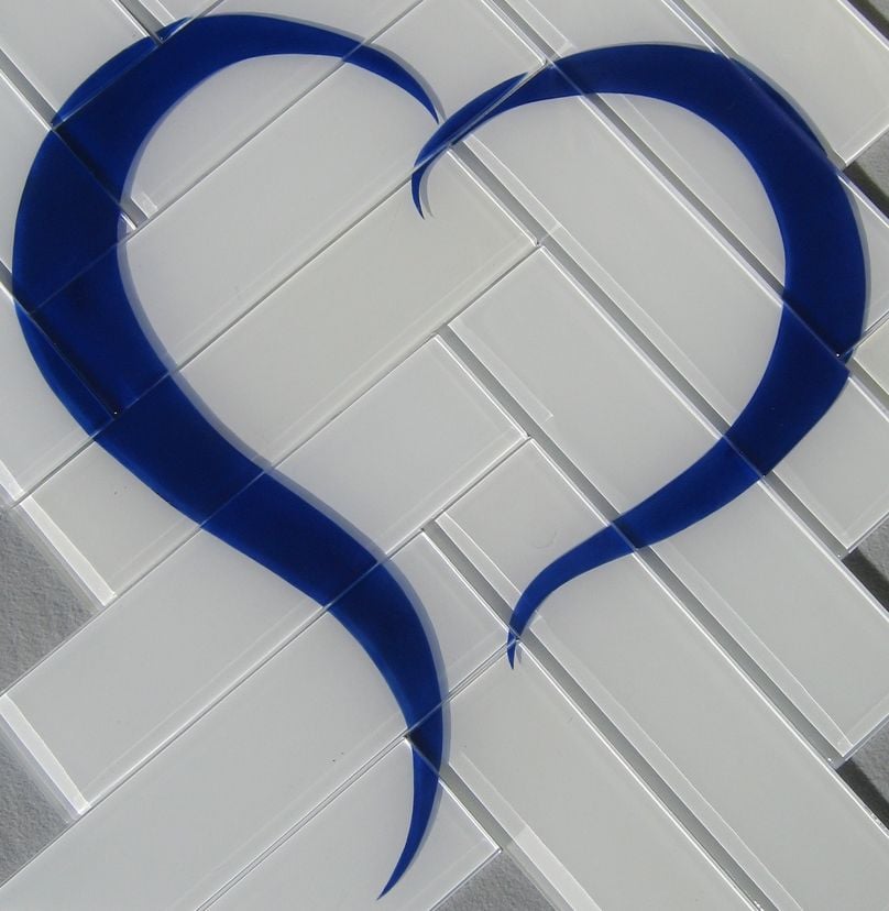 Glass Tile With Cobalt Blue Heart