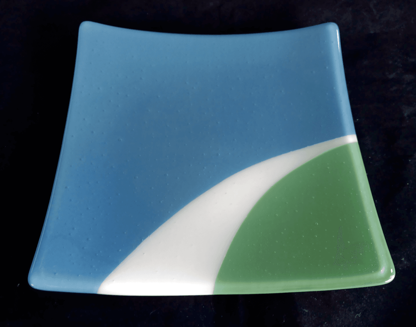 Contemporary Fused Glass Business Logo Plate - Blue Beyond 