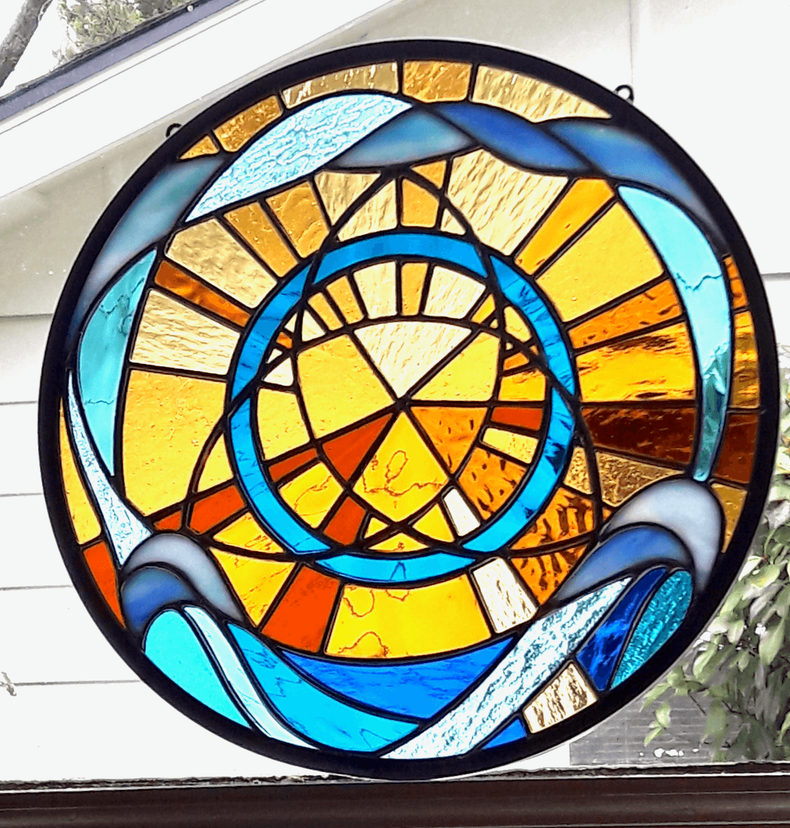 Abstract Ocean-themed DimensionStained Glass Window - Bright Day