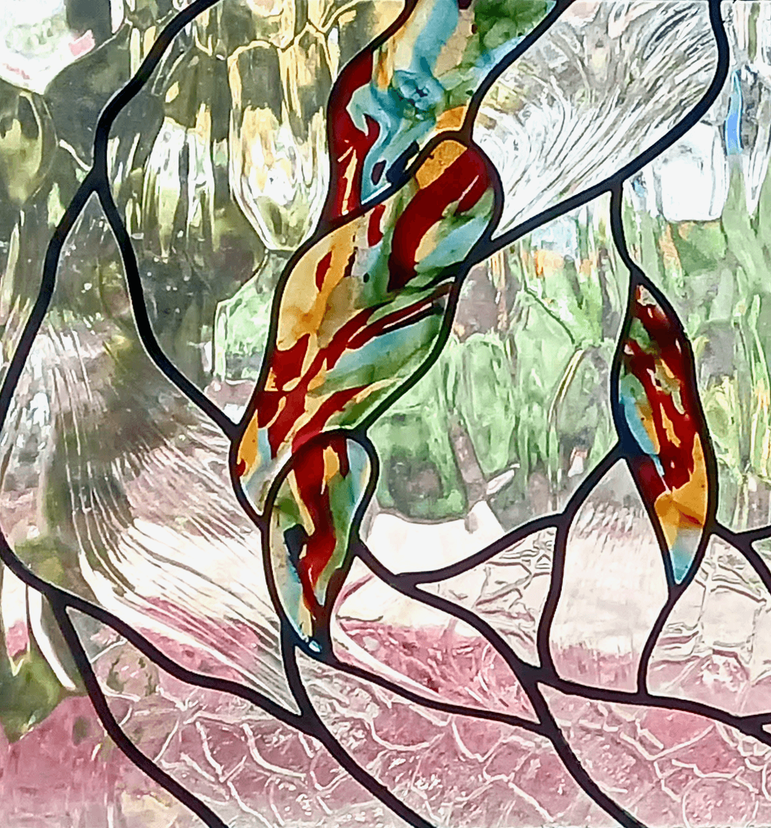 Abstract Stained Glass Privacy Window  Featuring Handmade Glass - Cascade