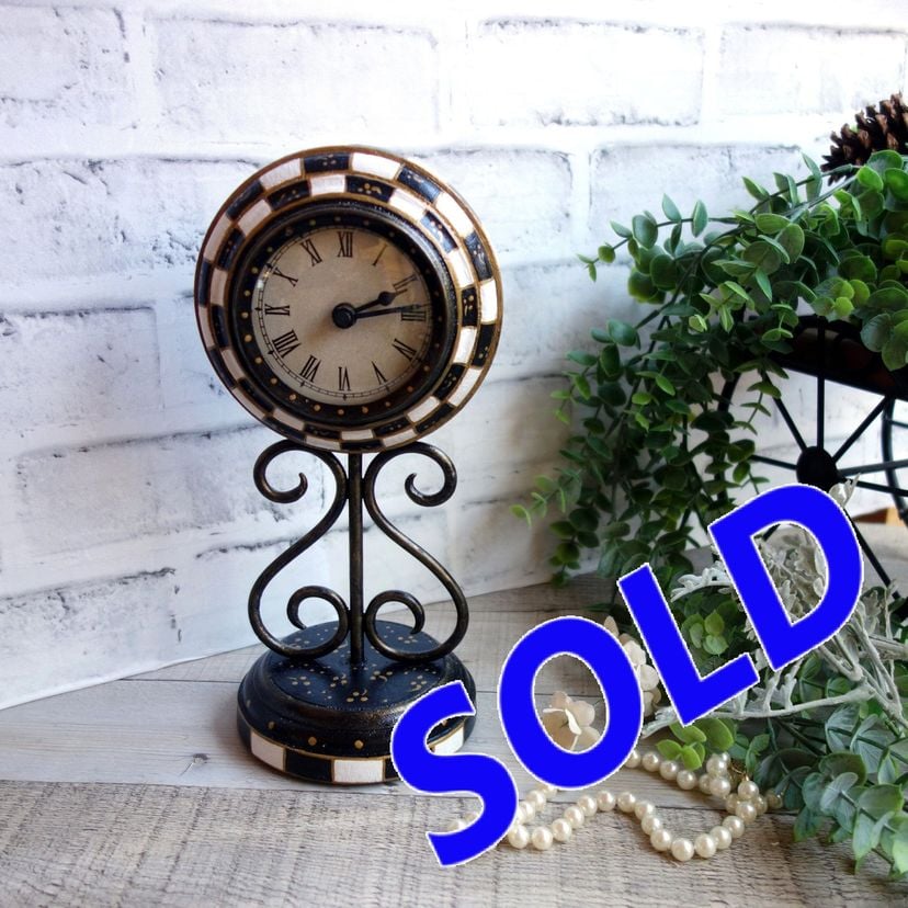 Courtly Clock Checked Clock Hand Painted Black and White Checks Clock