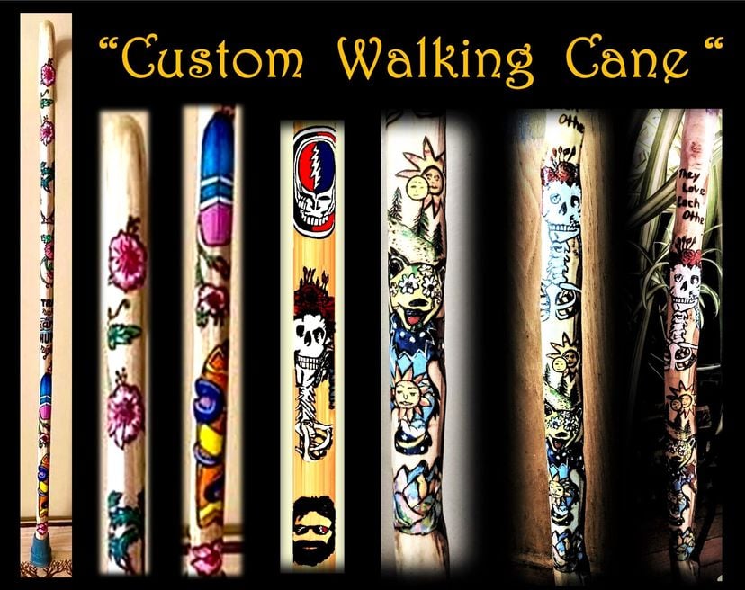 wood cane, walking cane, hand painted, custom, personalized, Retirement git, Father gift, walking stick, Local Artist, Elysburg PA