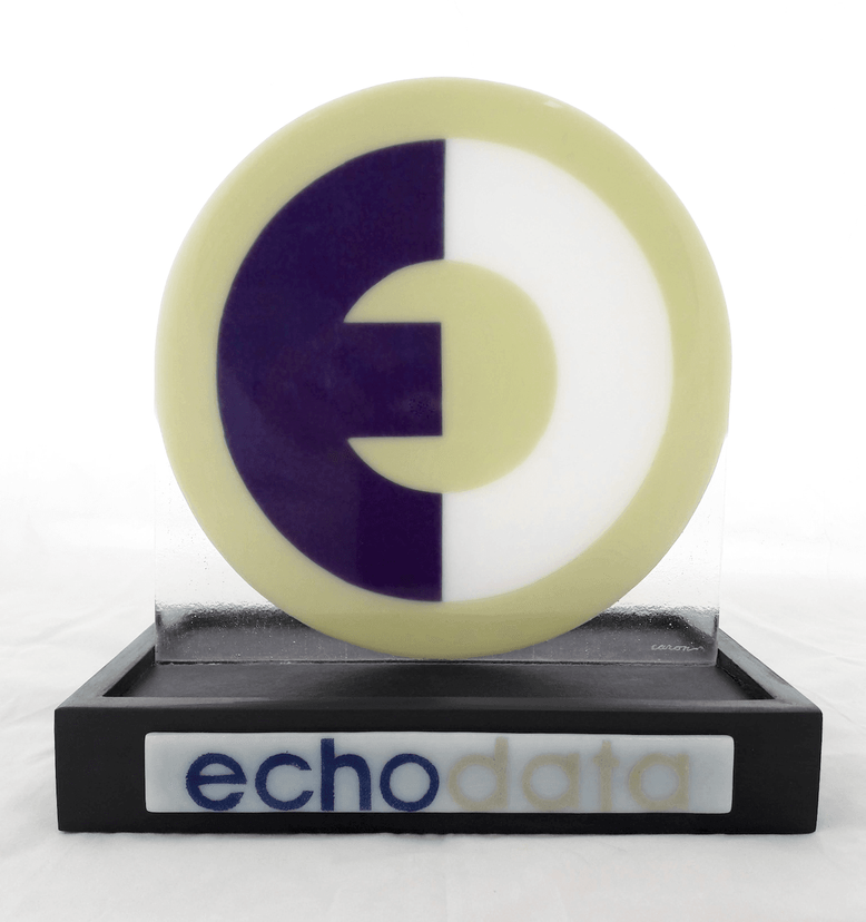 Minimalist Fused Glass Business Logo Table Sculpture - Echo Data