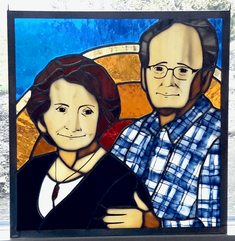 Representational Stained Glass Family Portrait Featuring Hand Painted Details -  Full Circle