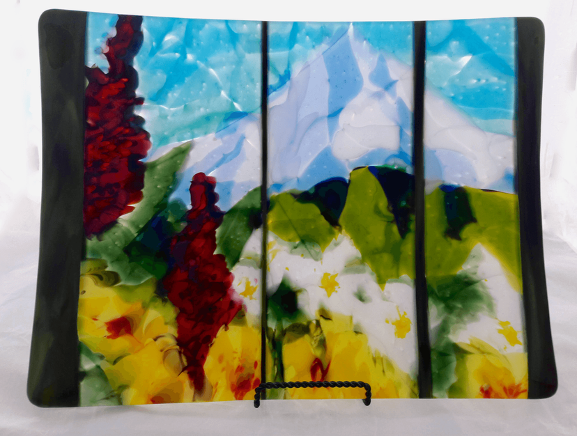 Naturalistic Fused Glass Rectangular Platter Featuring Handmade Glass - Hawaii Aloha