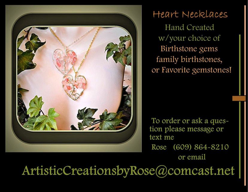 Heart Necklace, Tree of life, Rose quartz, Necklace, hand created, Valentines gift ideas for Women, Artistic Creations by Rose, Local Artist, Elysburg PA