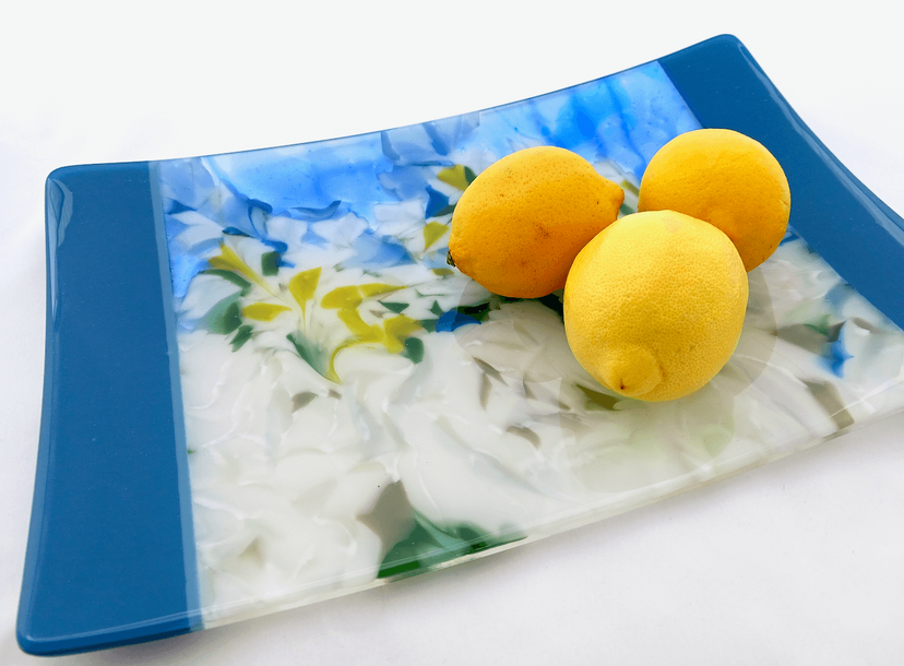 Contemporary Floral Fused Glass Platter Featuring Handmade Glass - Marine Rose 