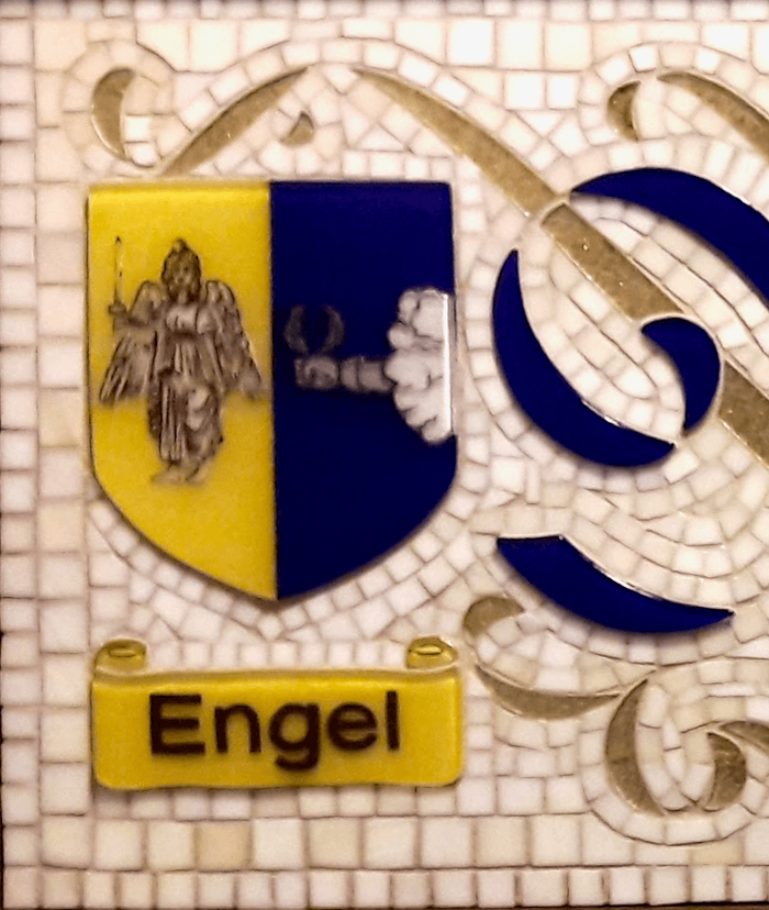 Baroque Art Glass Mosaic Housewarming Gift Featuring Fused Glass Heraldry and Lettering- Mon Paradis