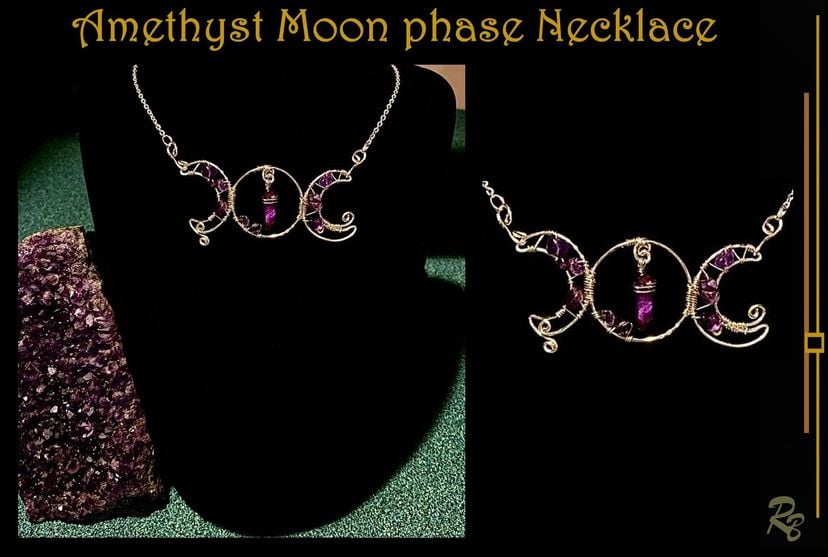 Moon phase Necklace, Moon necklace, Celestial, jewelry, Artisan hand created, Sterling Silver, Amethyst, Necklace, Witch jewelry