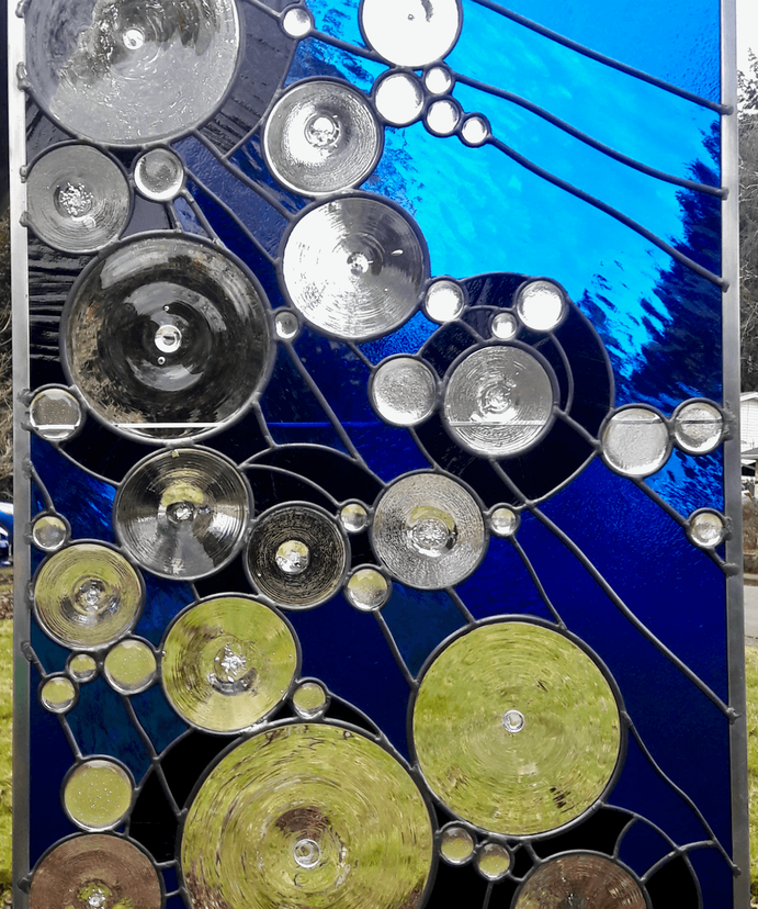 Contemporary Abstract Stained Glass Window Featuring Rondels - Rollin' With The Lord 