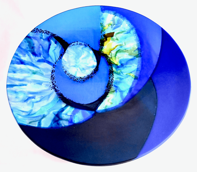 Contemporary Fused Glass Platter Featuring Handmade Glass (18" diameter) - Welcome Home