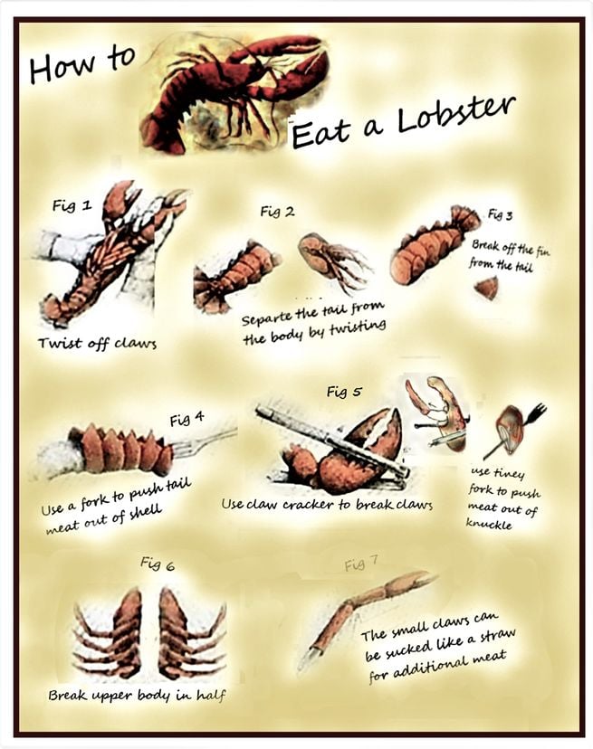 Rehearsal Dinner, Wedding Dinner, How To Eat A Lobster Table Cards, Lobster Eating Instructions