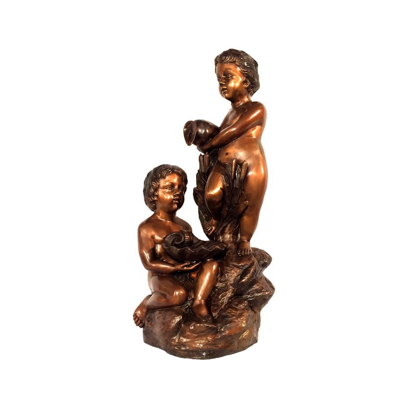 2 Boys-W-Vase- Standing on Rock -Bronze Fountain / Life Size Bronzes - Custom Bronze Statues & Sculptures - Lost Wax Casting