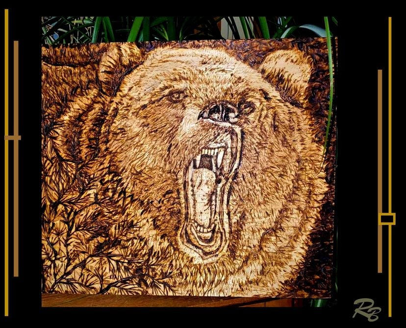 Custom Art, Wood Burned, Bear, Hunter, Mens Gift Ideas