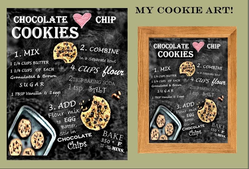 Black Board, Chocolate Chip Cookie Recipe Art, Kitchen Art, Recipe Art, Art Print