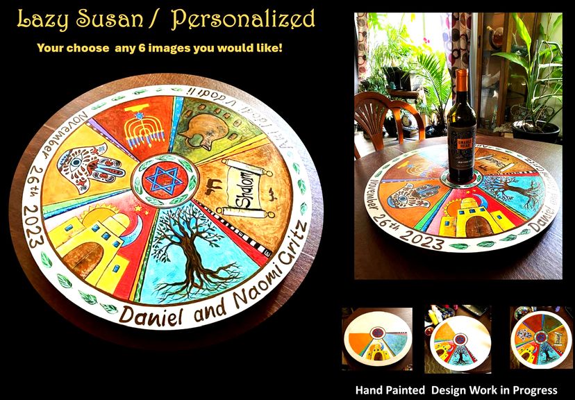 Lazy Susan, personalized, custom, Five year, wood anniversary, gift, wedding gift, couples gift,  Painted With Images Of Your Choice