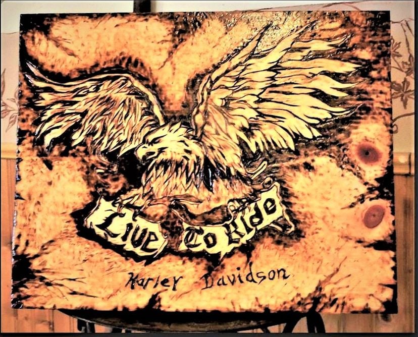 Harley Eagle, Custom Art, Wood Burned, Any Image, Any Size, Biker Gift