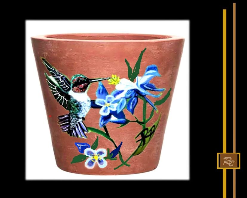 Humming Bird Gifts, Custom, Flower Pots, Hand Painted, Pottery Anniversary