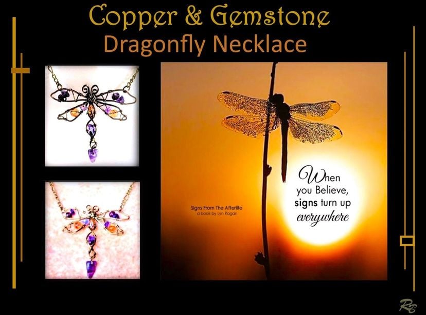 Dragonfly Necklace, Dragonfly jewelry  Amethyst, gemstones, Copper, Artist created, hand made, One of a kind,
