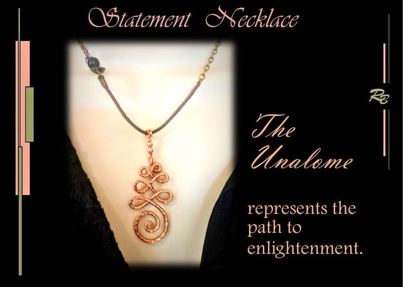 Unalome Necklace, Unalome, Represents the journey to Enlightenment, spiritual, Solid Copper, hand created, by the Artist 