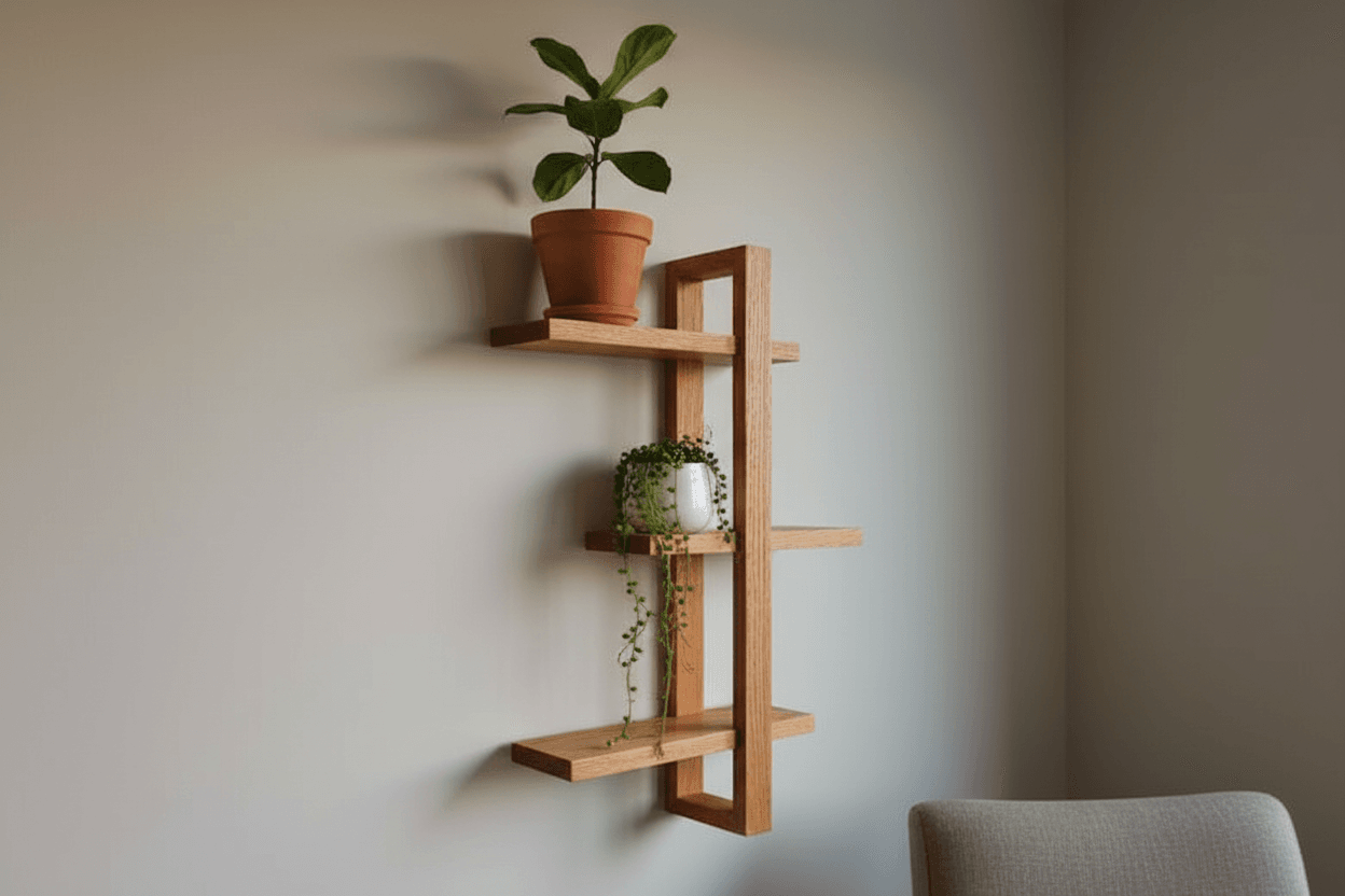 Handmade Solid Wood Shift Wall Shelf: Mid Century Modern Bookshelf 3 