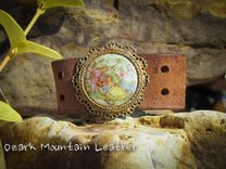 Vintage Brooch Leather Cuff Bracelet