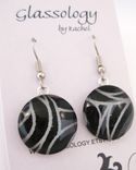 Glass Dome Earrings With Black Rose Design