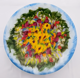 Abstract Naturalistic Fused Glass Platter Featuring Handmade Glass and Hand Painted Details - Bee Love  1 small