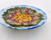 Abstract Naturalistic Fused Glass Platter Featuring Handmade Glass and Hand Painted Details - Bee Love  4 small