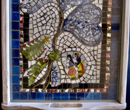 Whimsical Art Glass and Stoneware Mosaic Serving Tray Featuring Quimper Faience -  Blue Hearts Bouquet 2 small