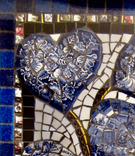 Whimsical Art Glass and Stoneware Mosaic Serving Tray Featuring Quimper Faience -  Blue Hearts Bouquet 3 small