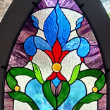 Victorian Stained Glass Dormer Window Featuring Handmade Glass Cabochons- Fleur de Lys   2 small