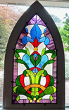 Victorian Stained Glass Dormer Window Featuring Handmade Glass Cabochons- Fleur de Lys   1 small