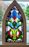 Victorian Stained Glass Dormer Window Featuring Handmade Glass Cabochons- Fleur de Lys   3 small