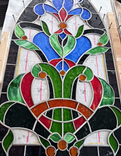 Victorian Stained Glass Dormer Window Featuring Handmade Glass Cabochons- Fleur de Lys   5 small