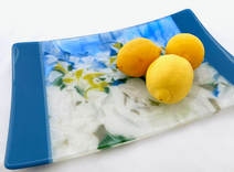 Contemporary Floral Fused Glass Platter Featuring Handmade Glass - Marine Rose  1 small
