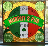 1960’s Inspired Fused Glass Irish Pub Window Featuring Kiln Carved Glass and Hand Painted Details – Murphy’s Pub 1 small