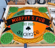 1960’s Inspired Fused Glass Irish Pub Window Featuring Kiln Carved Glass and Hand Painted Details – Murphy’s Pub 5 small