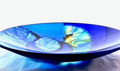 Abstract Fused Glass Platter Featuring Handmade Glass - Welcome Home  3 small