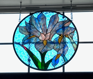 Botanical Abstract Stained Glass Panel Featuring Fused Glass Elements and Hand Painted Details - Zaffera  4 small