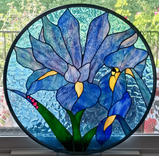 Botanical Abstract Stained Glass Panel Featuring Fused Glass Elements and Hand Painted Details - Zaffera  1 small